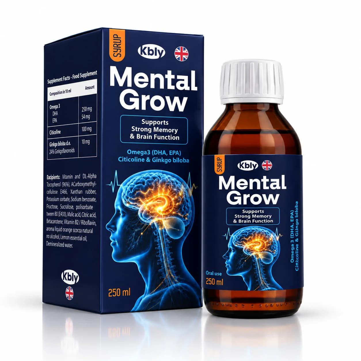 KBLY Mental Grow Syrup | Omega 3, Citicoline & Ginkgo biloba